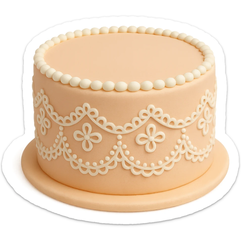 round fondant cake with lace piping sticker