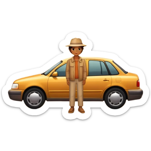 A parked car rests on the side of a long with a person outside , empty road stretching toward a golden sunset. The sky glows with warm colors, and the landscape ahead feels open, peaceful, and full of promise. love  sticker