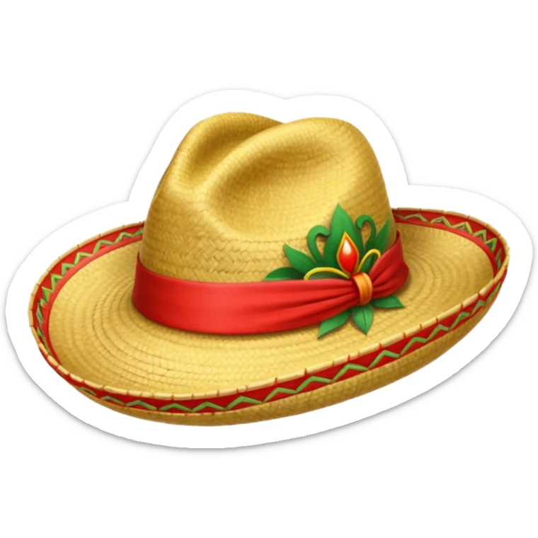 Sombrero de paja con una tira roja en la parte central sin ninguna soporte solo una tira  sticker