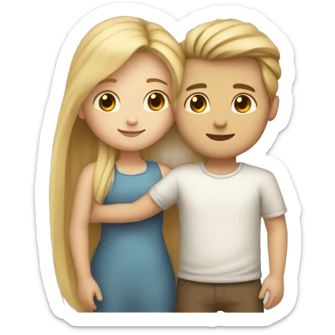 girl with long blonde hair hugging white boy with brown faded hair sticker