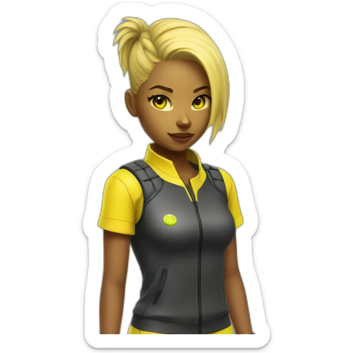 cyberpunk yellow tone girl in tennis uniform sticker