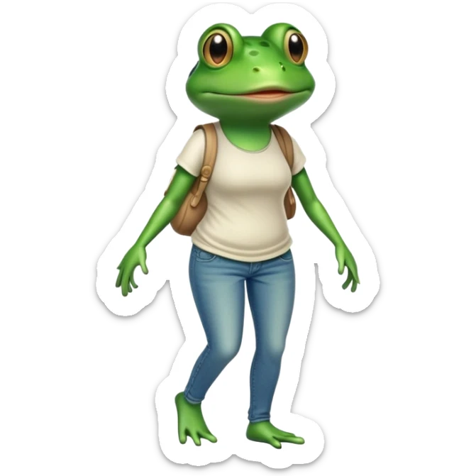 female anthropomorphic frog in jeans and t-shirt walking upright sticker