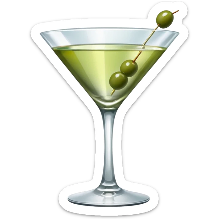 martini with 3 olives. liquid should be a bit more of a clear color. tiny hue of green sticker