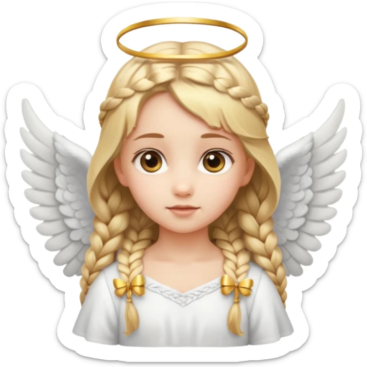 Cute Girl with Angel Wings and one golden bow in braided hair sticker