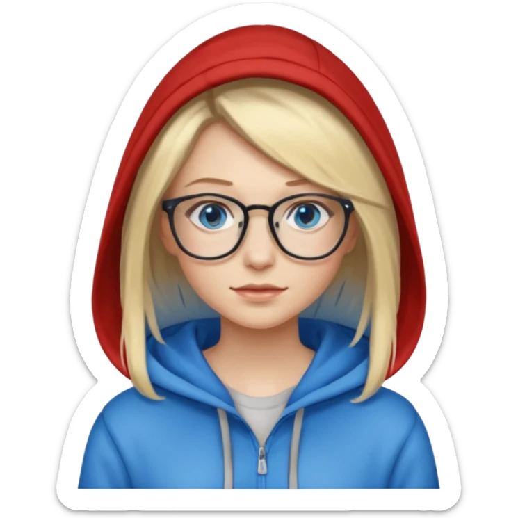 a woman, blonde highlights in hair, glasses and blue eyes. teacher, with a hoodie on and hair longer than shoulders sticker