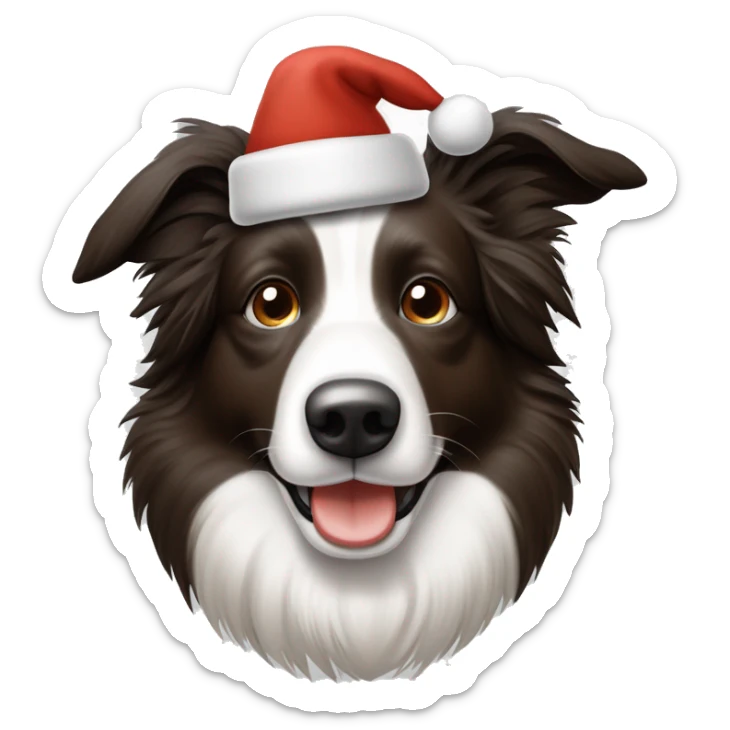 Bordercollie mit braunen und grauen stellen im weißen Gesicht. Spitze Ohren Ohren weis gesicht unterer Teil braun grau. Hat weihnachtsmütze auf  sticker