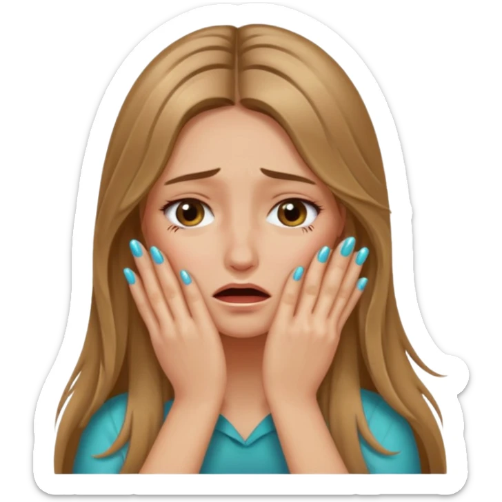 long Bronde hair girl crying with hands covering face and nails long sticker