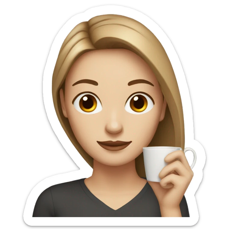 woman light brown hair white skin with a cup of coffee sticker