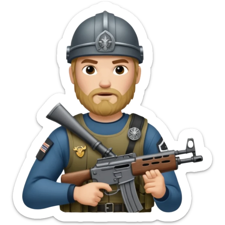 Viking in seal team 6 outfit with a military rifle sticker