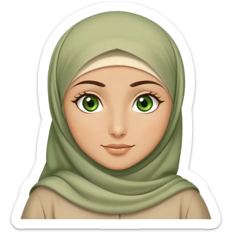 Turkish beautiful finish Konya girl green eyes with beige hijab islamic dress and say good night sticker