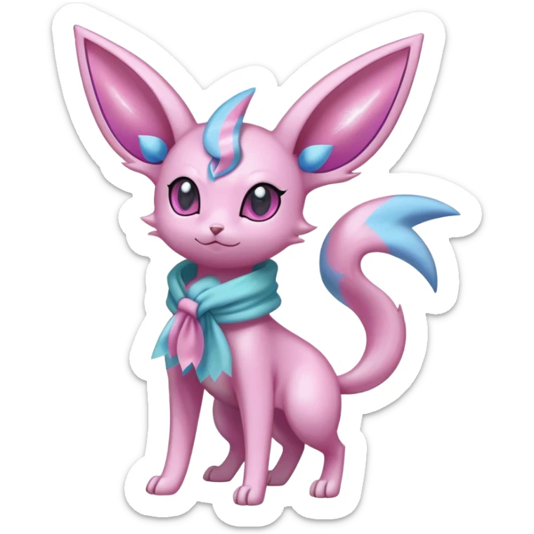 Shiny Cool Sparkly Cute Espeon-Sylveon-Fakemon-hybrid-fusion with a scarf full body sticker