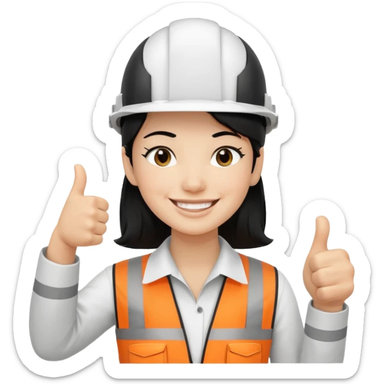 Una persona con pelo negro con casco blanco inginiero cilvil pulgar arriba sticker