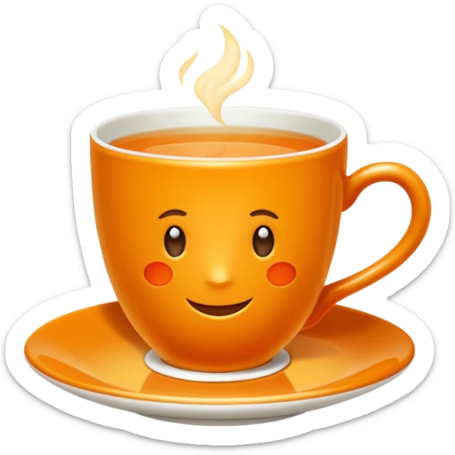 Hermès-style cup of tea, elegant with Hermès orange and gold accents, luxury, cute emoji style sticker