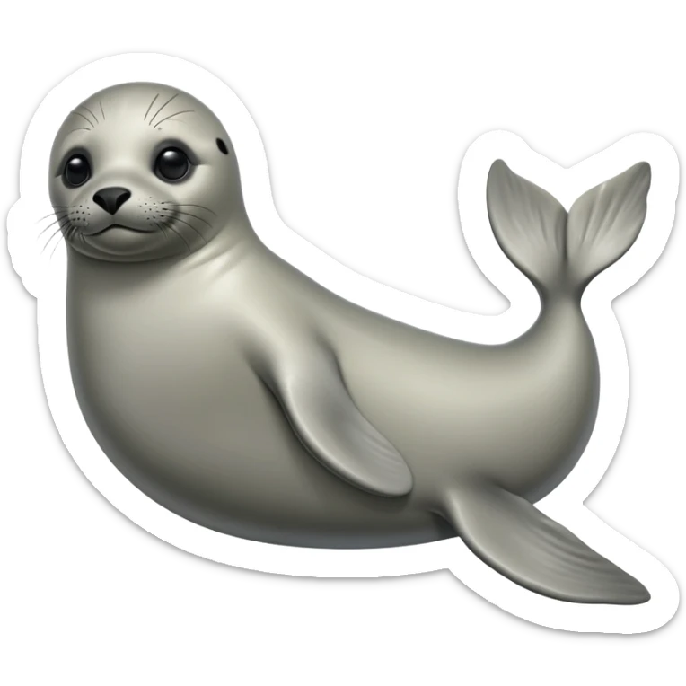cinematic-seal-realistic-full-body-lounging-emoji,-sleek-body-stretched,-short-smooth-fur-glinting-in-the-sea-breeze,-flippers-tucked-comfortably-beneath-its-body,-large-dark-eyes-filled-with-playful-curiosity sticker