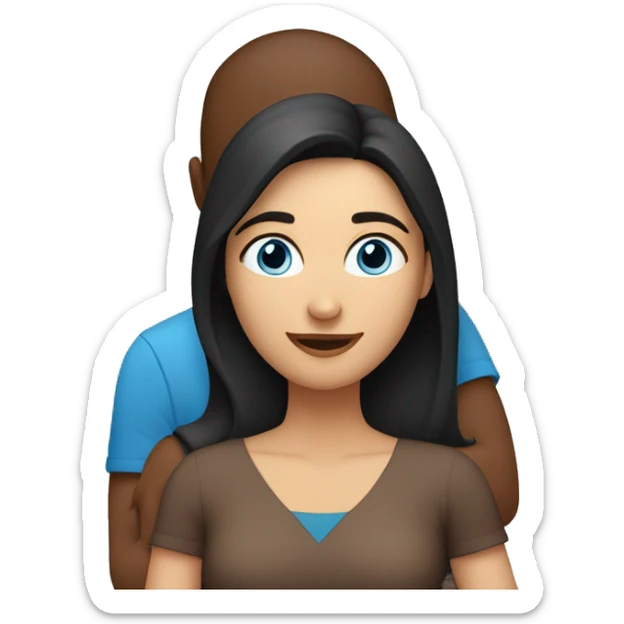 Couple embracing with arms around each other; white woman with blue eyes and brown hair, Indian man with black hair  sticker