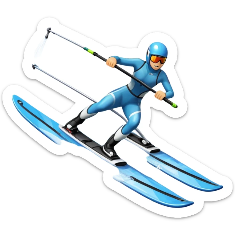 An icon featuring a close-up collage of water skis, splashing water across the surface. The design highlights the motion of the skis cutting through the water. Transparent background emphasizes the thrill of water skiing. sticker