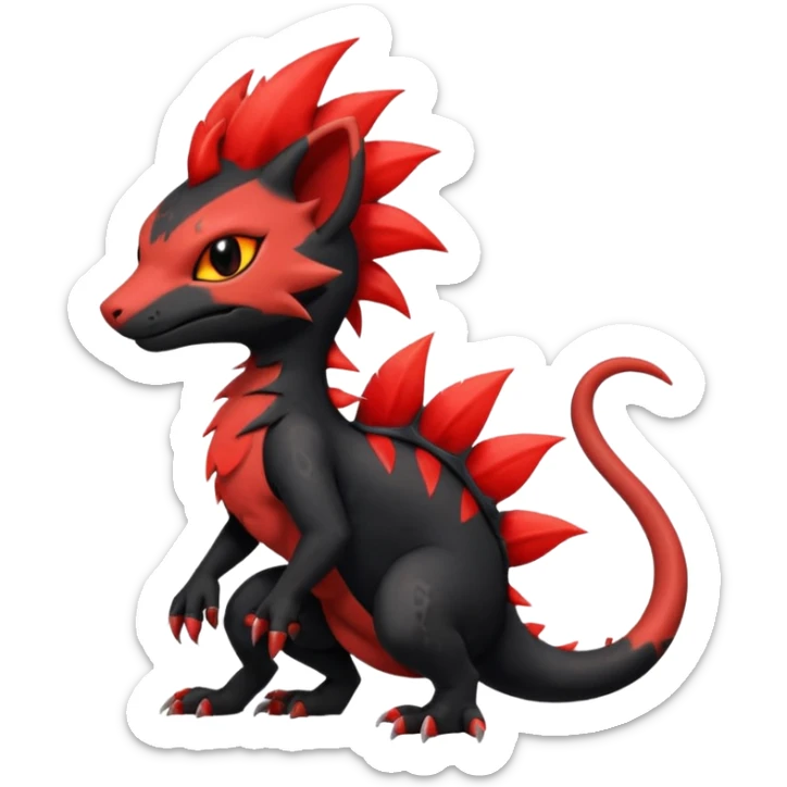 Shiny cool badass Fiery gothic evil black and red salandit-Liten-torracat with a red Mohawk  sticker
