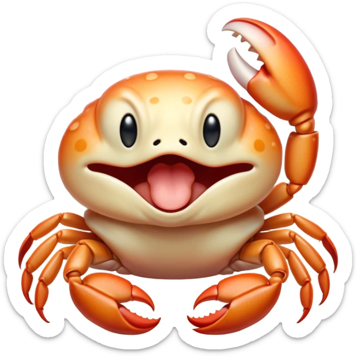 Cinematic Cute Yawning Baby Crab Portrait Emoji, Head tilted slightly with a dramatic, wide-open yawn, showcasing a petite, delicately armored body with gently drooping antennae and sleepy, half-closed eyes, Simplified yet irresistibly adorable features, highly detailed, glowing with a soft, cozy coastal glow, high shine, relaxed yet expressive, stylized with a dash of whimsical seaside charm, soft glowing outline, capturing the essence of a drowsy yet affectionate baby crab that appears ready to scuttle off for a nap! sticker