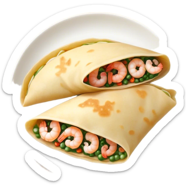 Bánh Xèo Cinematic Realistic Bánh Xèo Dish Emoji, depicted as a crispy, folded semi circle crepe filled with tiny shrimp and pork, rendered with dynamic textures and vibrant, appetizing lighting. sticker