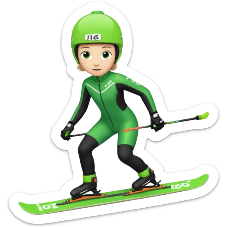 Xc ski racer in green and black clothing. Full body, skating sticker