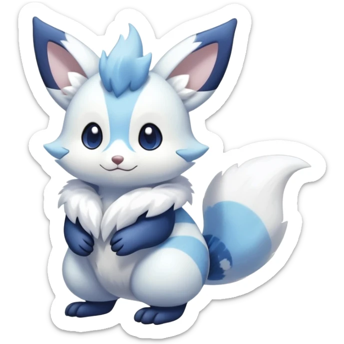 Shiny White Pastel Snowy Icy Sparkly Cute Furret-Meowstic-Zangoose-Hybrid (Full body) with snow and snowflakes  sticker