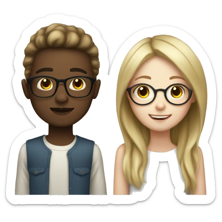 Blonde girl with pale skin and brown hair boy with glasses  sticker