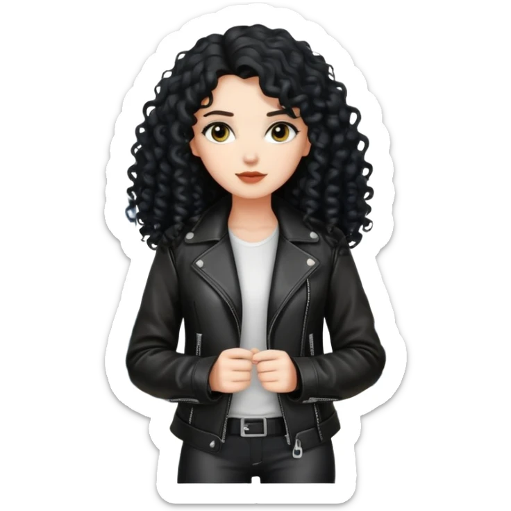 Chica blanca, con cabello negro largo y rizado, con chaqueta de cuero,arquitecta sticker
