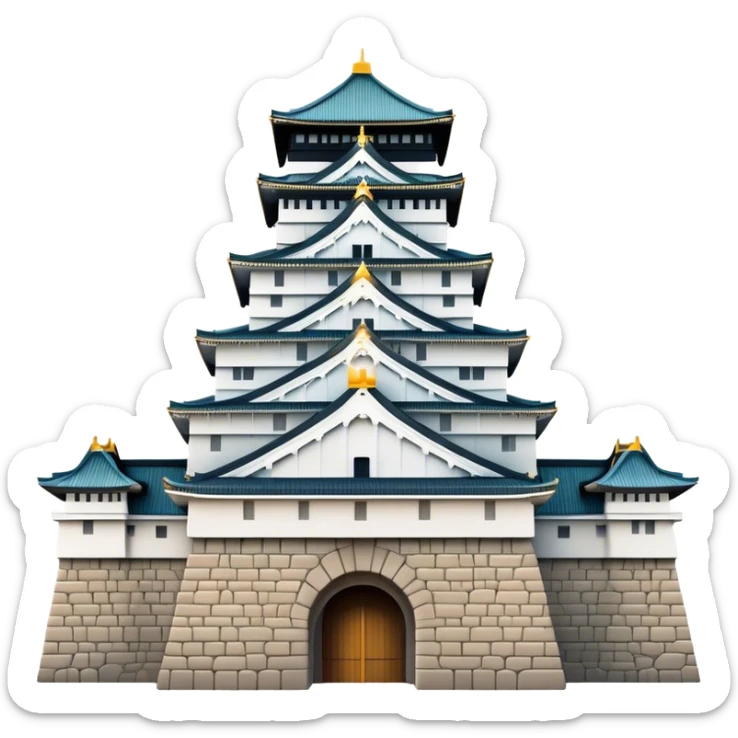 Cinematic Realistic Osaka Castle Landmark Emoji, showcasing the majestic historic castle rendered with dramatic stone textures and regal, natural lighting. sticker