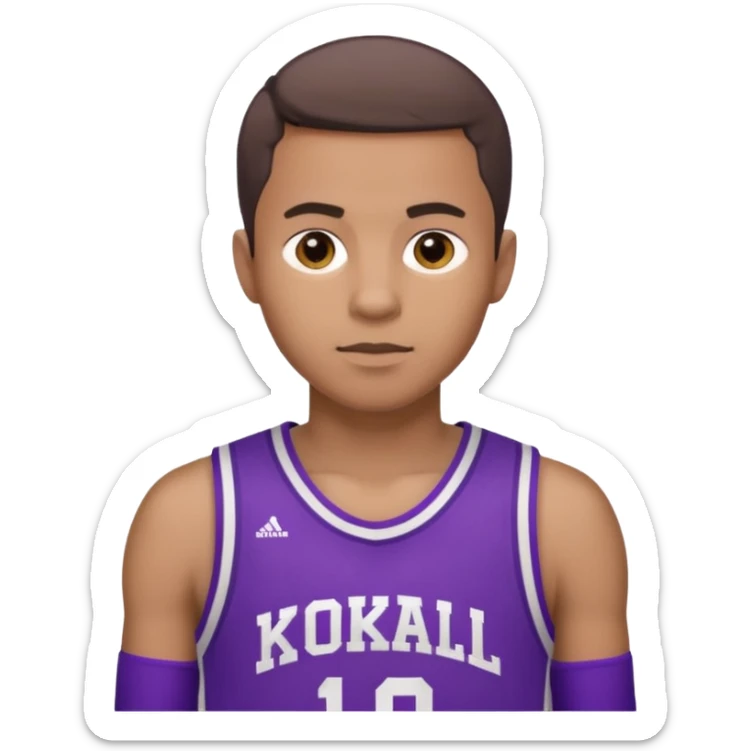 ["Medium skin tone male, short hair, wearing a purple basketball jersey."] sticker