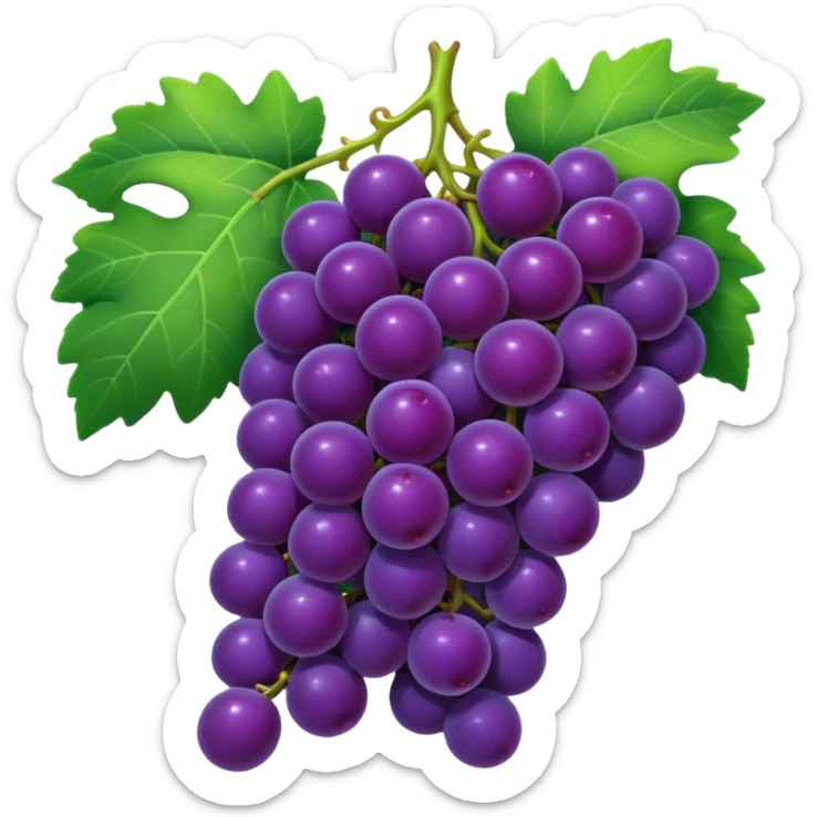 concord grape, cartoonish cluster of purple grapes with a leaf, vibrant and glossy sticker
