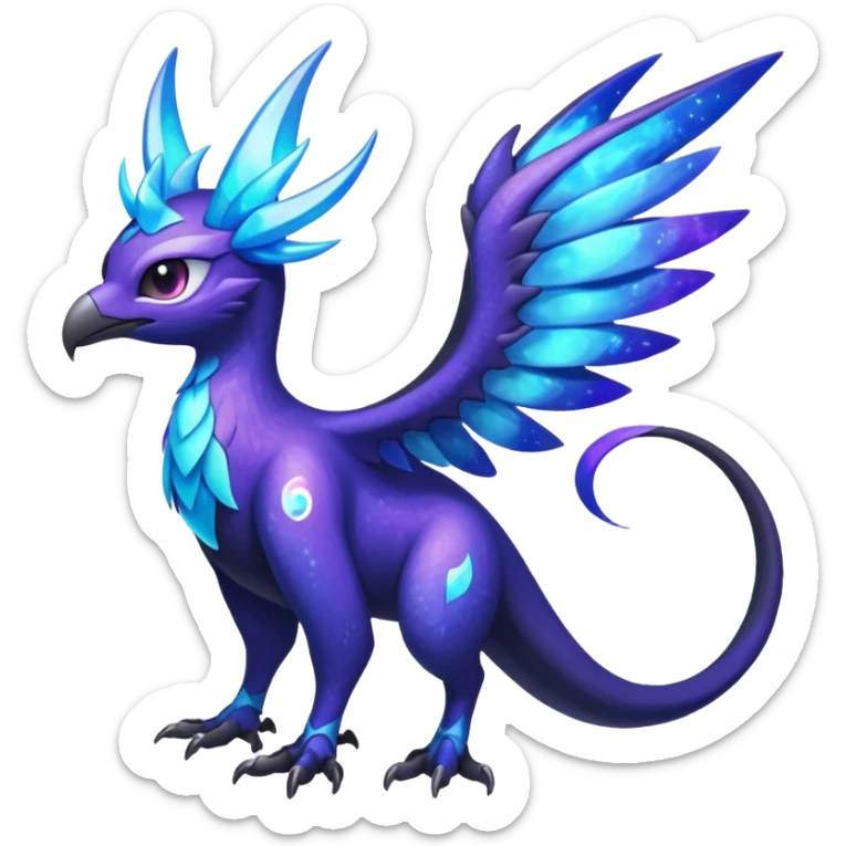 Starlit Glimmer-Blue Galaxy-Haloed Luminous Astral Feathered Noivern-Lunala-hybrid-creature (full body) sticker