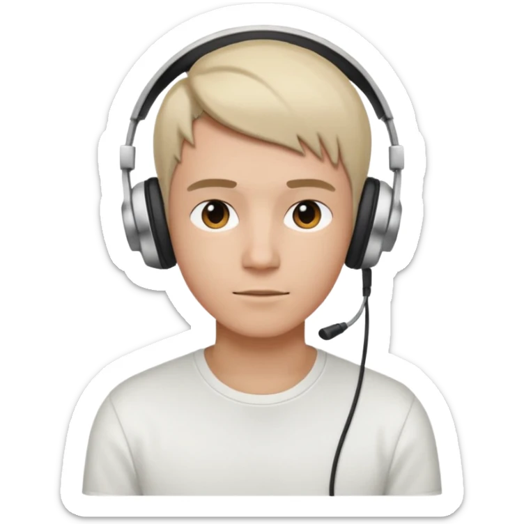 a person wearing headphone, having styleish haircut & wearing shirt of white colour sticker