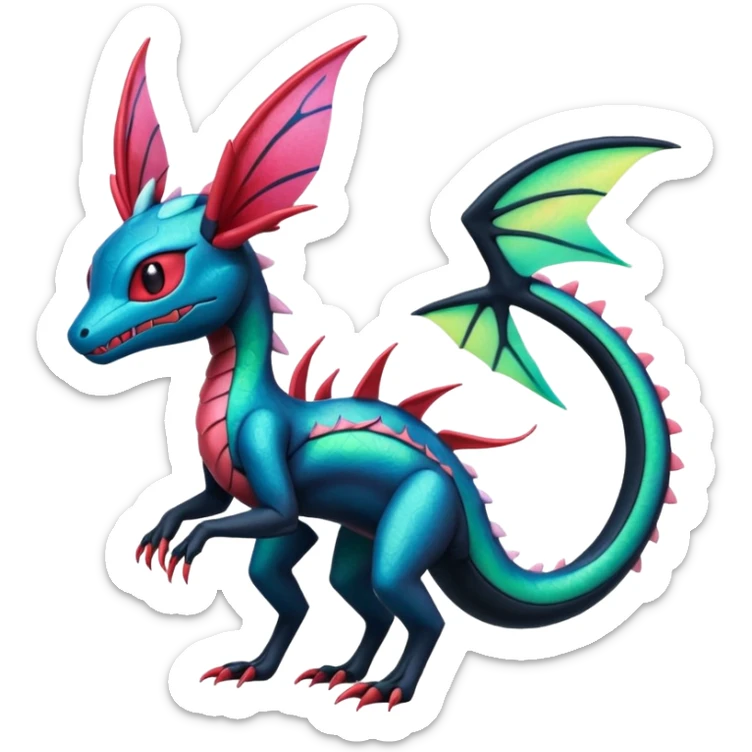Spooky stitched colorful iridescent Salandit-Flygon-Sylveon-Umbreon-fusion-Pokémon-hybrid-creature  sticker