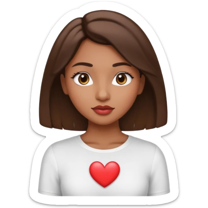 brown-skinned girl with slightly wavy hair, straight nose, heart-shaped lips, round eyes and face, soft eyebrows, long lashes, shown from the waist up sticker