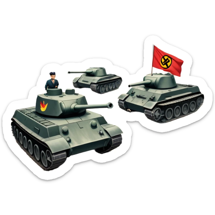 East German protest scene, 17. Juni 1953, people with protest signs saying 'Wir sind das Volk', DDR flag, Berlin Wall, Soviet tanks in background, tense mood sticker