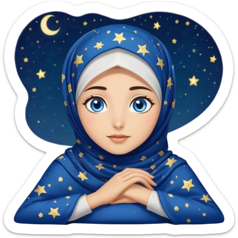 Turkish beautiful finish Konya girl blue eyes with starry night hijab dress and watching the sky on the ground  sticker