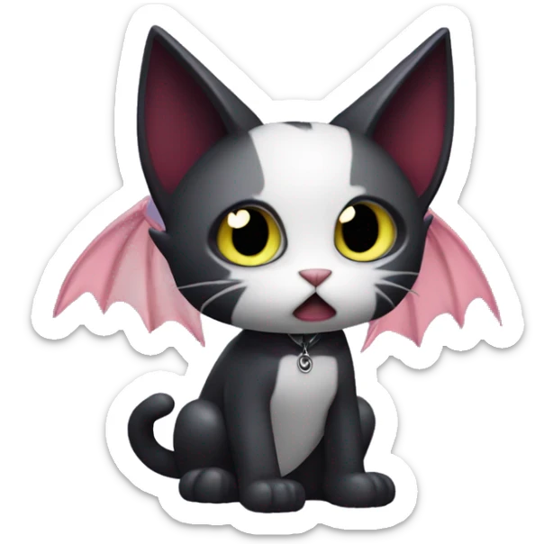 Cute edgy cool kawaii vampiric dark cat-Fakémon-Digimon with bat-wings as ears sticker