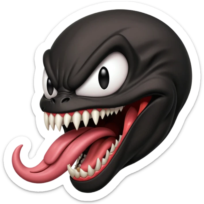 Venom with long tongue out, clean black body, no logos or markings, classic emoji look sticker
