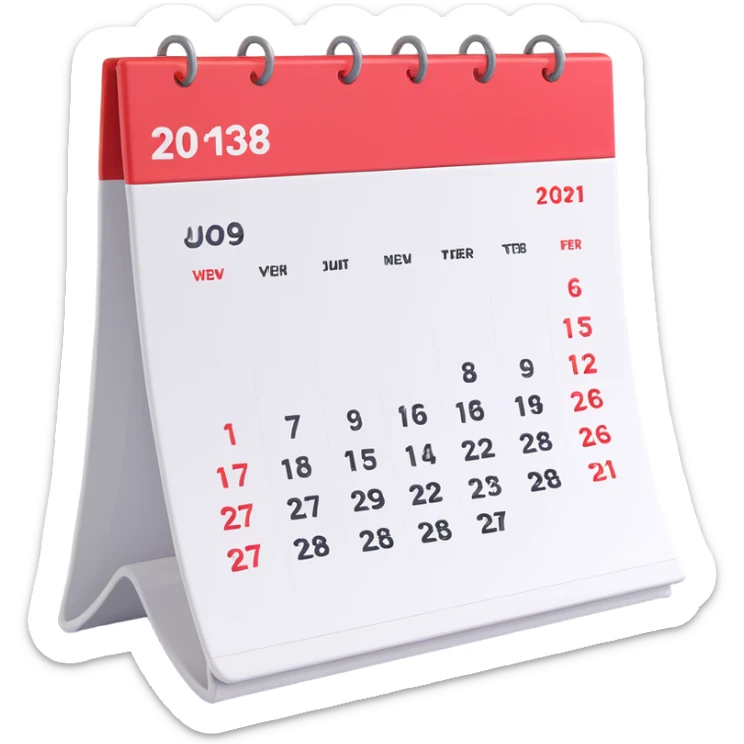 Apple-style 3D emoji icon of a calendar in perspective view, minimalistic design, only one centered date number, no month name, no weekday, no text or symbols other than the single number, realistic glossy material, soft depth, clean and detailed rendering sticker