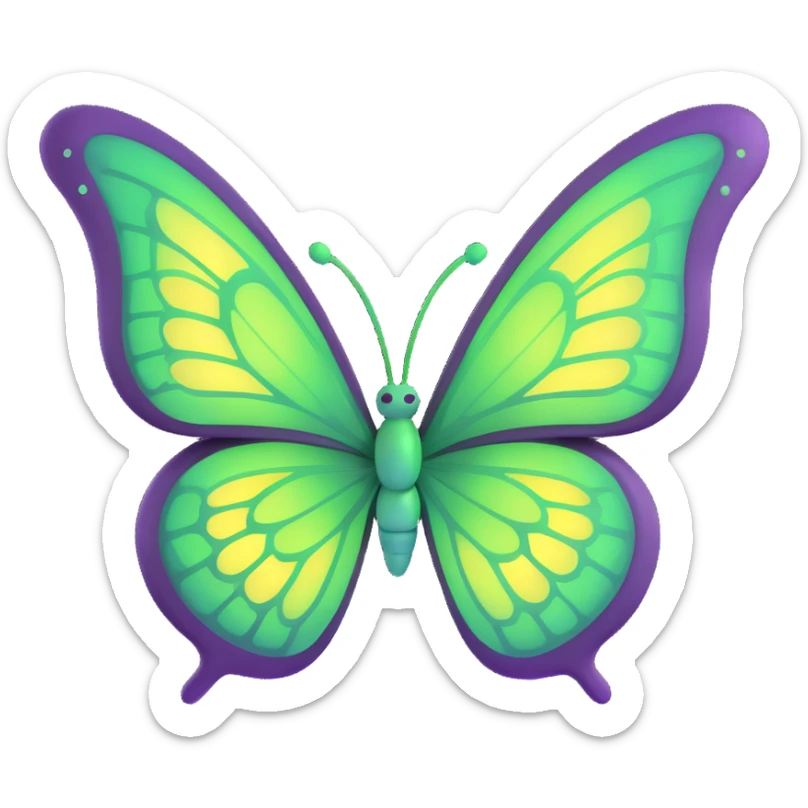 3D cartoon butterfly in digital fantasy art style, luminous #c0ff53 green wings with glowing highlights, magical particles, dreamy aura, fine elegant vein patterns, layered textures, ornamental details sticker