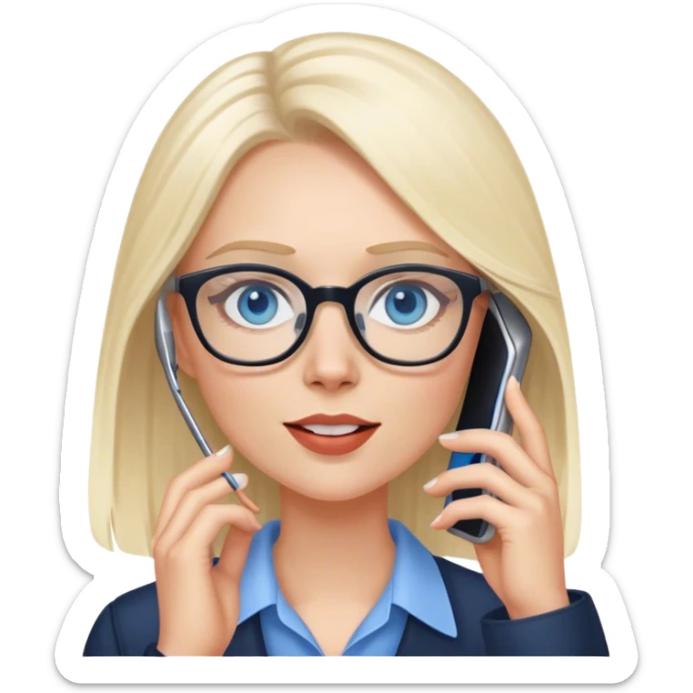 Pale Realistic balage hair woman wearing glasses and blue eyes speaking on 1 cell phone sticker