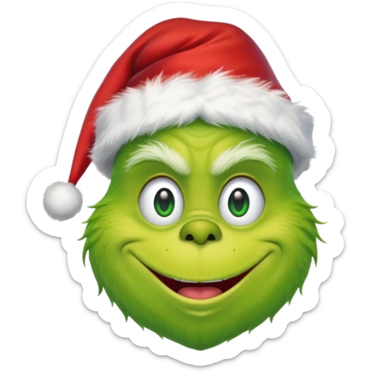 Create an emoji of the grinch from the grinch who stole christmas ith a Santa hat sticker