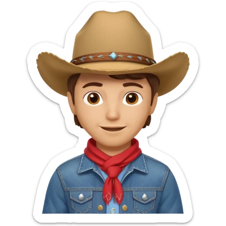 cute cowboy portrait, head and shoulders only, cowboy hat, bandana, western jacket, confident smile, 3D cartoon, mobile game icon style, clean background, no text, no watermark
 sticker