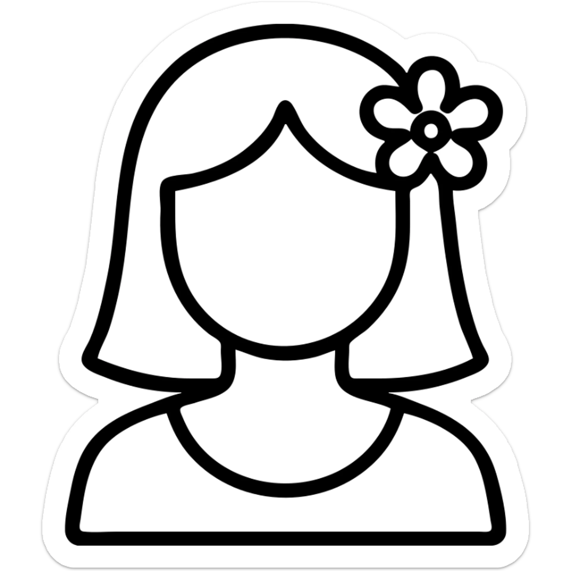 girl with straight hair, flower in hair, summer theme outlined icon sticker