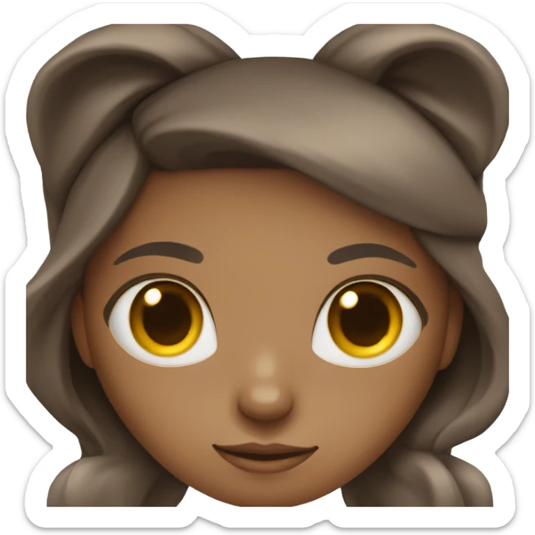 A dark-skinned girl with long hair and a round face with a book and a cat sticker