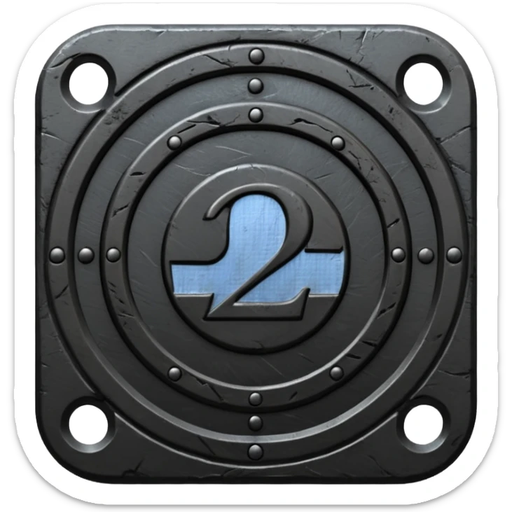 Minimal emoji, gothic metal coin made of black steel, engraved number 2 at the center, ancient industrial aesthetic, worn metal texture, no glow, no neon, flat emoji design, centered, transparent background sticker