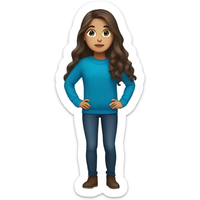 winter, christmas, hispanic, long brown hair, girl, brown eyes, child, full body, blue sweater sticker