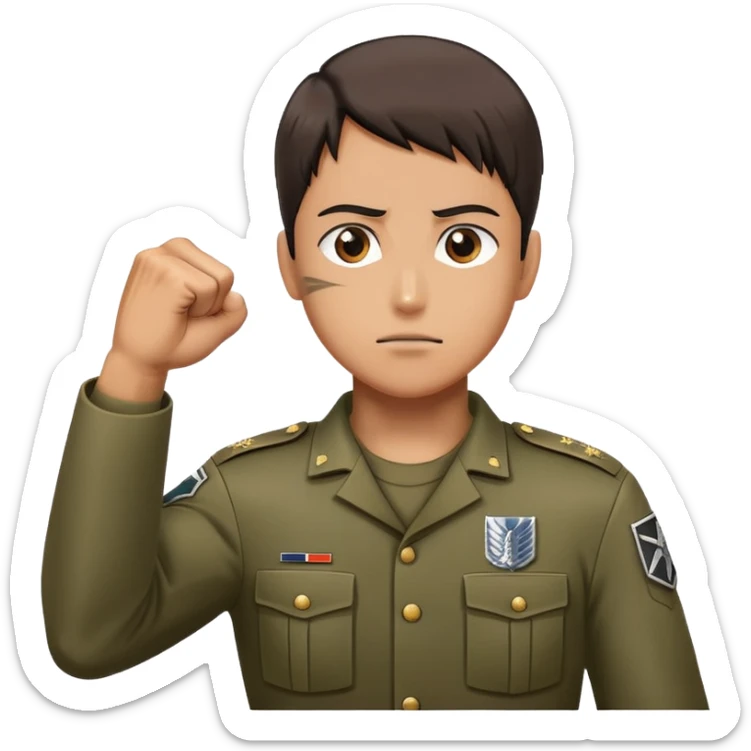 soldier doing the Attack on Titan salute with fist on chest, military salute with right fist over heart sticker