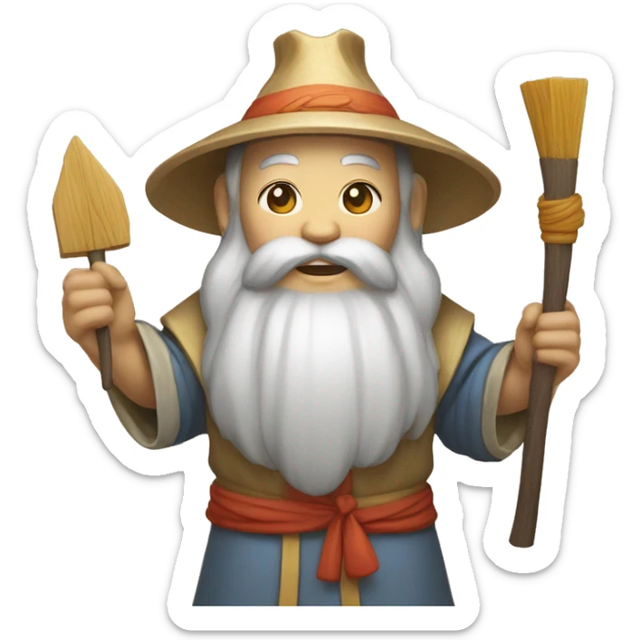 Lu Ban is a legendary figure in Chinese mythology, depicted as a clever craftsman often wearing wide robes, a broad-brimmed hat, and carrying woodworking tools. 🛠️🎩👕 sticker