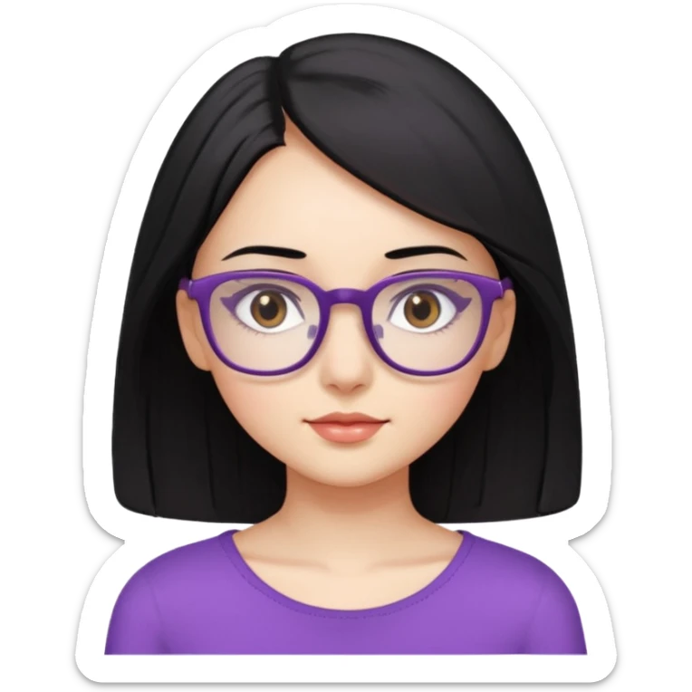chica bonita con ligero cabello negro ligeramente morado que llega hasta los hombros con lentes cuadrados de estatura pequeña sticker